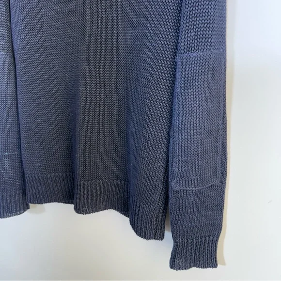 POLO RALPH LAUREN LINEN CARDIGAN SWEATER NAVY BLUE S OPEN CHUNKY KNIT V-NECK